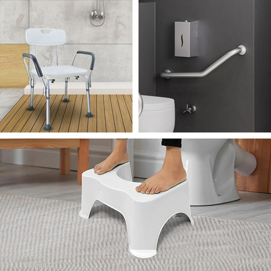 Elderly Care Set: Showering Chair, Grab Handle & Toilet Foot Stool.