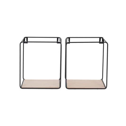 Black metal wall rack set of 4 with MDF shelves for modern storage.