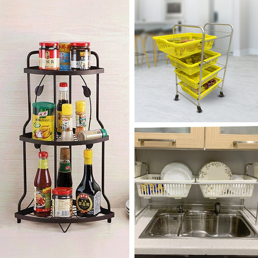 Kitchen Organizer Set: Trolley, Corner Rack & Dish Rack