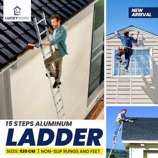 15 Steps Aluminum Ladder - Lightweight, Rust Proof & Durable uno 15 Rungs (17 feet)
