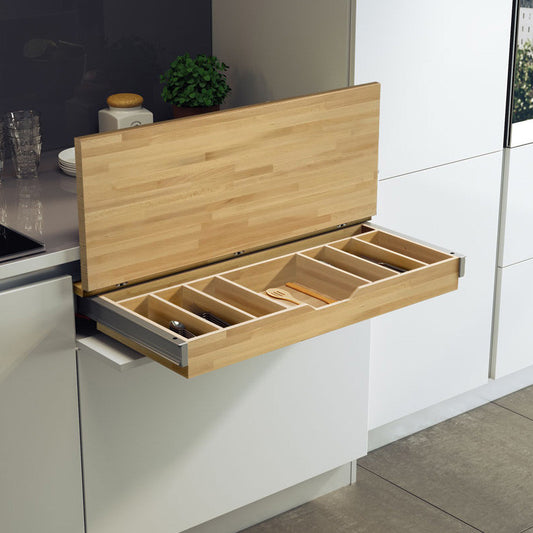 Aluminum mechanism pull-out kitchen drawer with integrated extra
