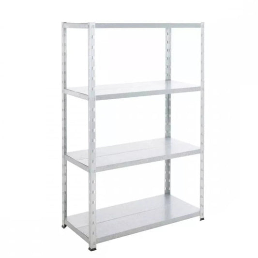 Sturdy 4-level steel shelving unit with a 150kg weight capacity per shelf.