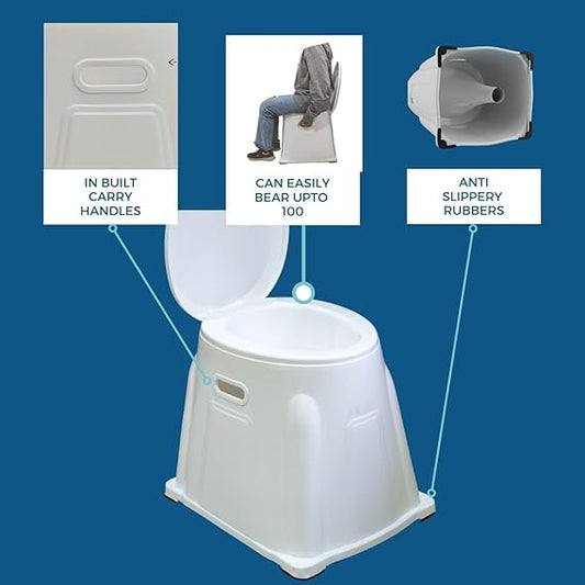 Heavy-duty portable toilet converter for easy transition to a Western-style commode, ideal for adults and those with disabilities.