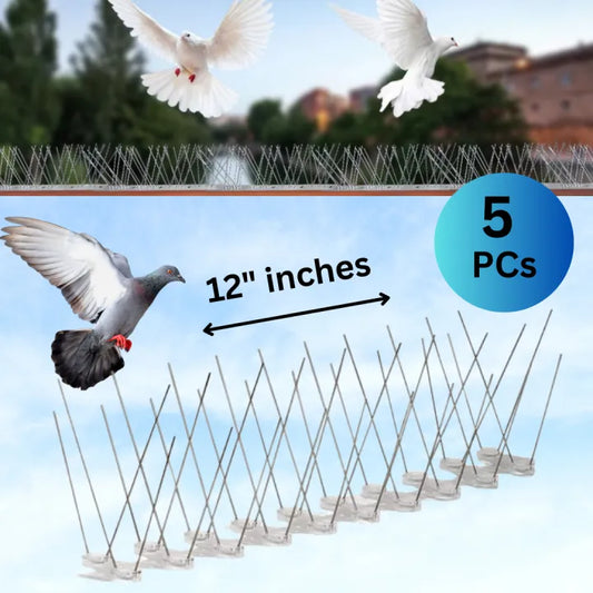 Durable 12-inch anti-bird spikes with SS 304 wire and UV-resistant base for effective bird deterrence.