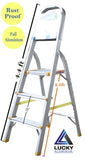 3 and 6 step lightweight aluminum ladders by Lucky Home, foldable with handle, rust-resistant, and non-slip feet. Affordable prices for household and outdoor use.