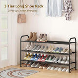 3 Tier Long Shoe Rack Storage Organizer for Closet Entryway Metal Black