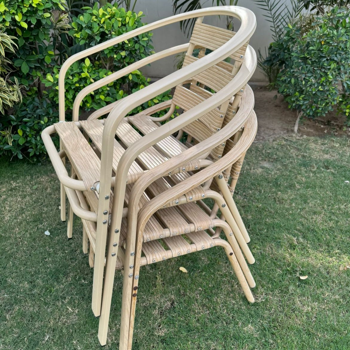 Aluminium Chairs - 4 Pieces - Oak Colour