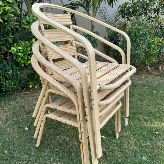 Aluminium Chairs - 4 Pieces - Oak Colour
