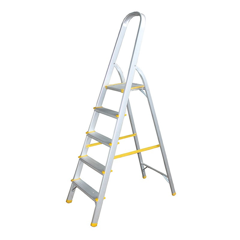 5 and 8 step aluminum ladders by Lucky Home, foldable with handle, rust-resistant, and non-slip feet. Ideal for household and outdoor use, available at affordable rates.