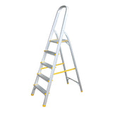 5 and 8 step aluminum ladders by Lucky Home, foldable with handle, rust-resistant, and non-slip feet. Ideal for household and outdoor use, available at affordable rates.