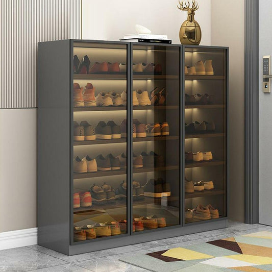 6-tier glam style shoe storage cabinet with glass doors, perfect for entryway and balcony storage.
