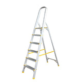 3 and 6 step lightweight aluminum ladders by Lucky Home, foldable with handle, rust-resistant, and non-slip feet. Affordable prices for household and outdoor use.