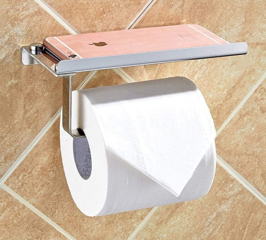 Stainless steel bathroom paper holder and kitchen tissue roll dispenser, measuring 5.5 inches wide, 4 inches deep, and 3 inches high.