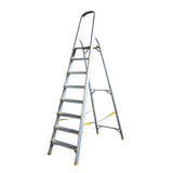 5 and 8 step aluminum ladders by Lucky Home, foldable with handle, rust-resistant, and non-slip feet. Ideal for household and outdoor use, available at affordable rates.