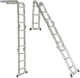 Lightweight, foldable aluminum ladder with M-Type design, supporting up to 150 kg. Rust-free construction and versatile for industrial, home, and outdoor use.