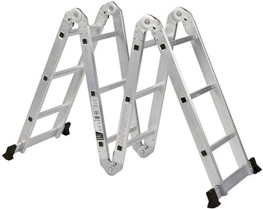 Lightweight, foldable aluminum ladder with M-Type design, supporting up to 150 kg. Rust-free construction and versatile for industrial, home, and outdoor use.