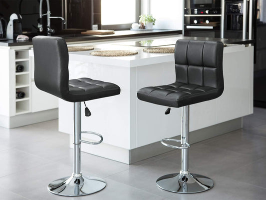 Adjustable swivel stool with steel frame, PU seat, and pneumatic height adjustment for versatile seating.