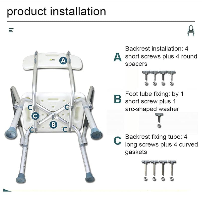 Adjustable bath chair with supportive backrest and non-slip seat surface, designed for accessibility and safety in bathroom environments