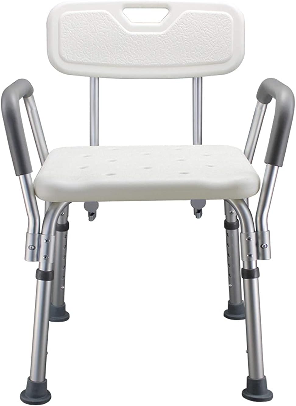 Adjustable bath chair with supportive backrest and non-slip seat surface, designed for accessibility and safety in bathroom environments