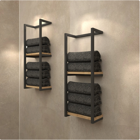 Towel Rack Wall Stand with 2 Shelves With Aluminium and PVC - Water Rust Proof