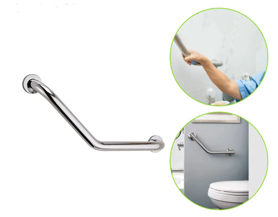 Stainless steel bathroom toilet hand grip support bar, designed for seniors and disabled individuals, with a heavy-duty 150kg load-bearing capacity, measuring 22 inches wide, 4 inches deep, and 10 inches high