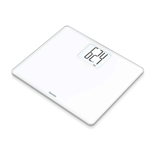 Beurer GS 340 XXL glass bathroom scale with a large safety glass surface and illuminated display