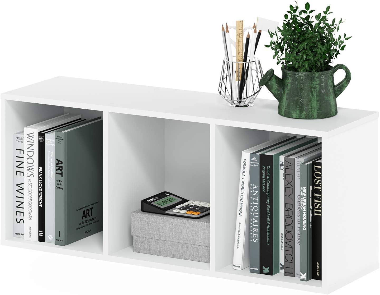 3-tier open book rack made from engineered particle board, featuring a simple and stylish design, ideal for organizing books and decor. Dimensions are 9.3 inches deep, 12 inches wide, and 31.5 inches high