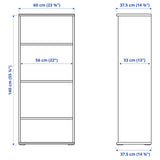 A modern white bookcase with 4 tiers, measuring 23 5/8x55 1/8 inches. Ideal for displaying books and decorative items, it combines style and functionality, enhancing any home or office space