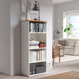 A modern white bookcase with 4 tiers, measuring 23 5/8x55 1/8 inches. Ideal for displaying books and decorative items, it combines style and functionality, enhancing any home or office space