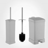 Compact bathroom set with toilet brush holder and pedal bin, ideal for modern, space-saving organization.