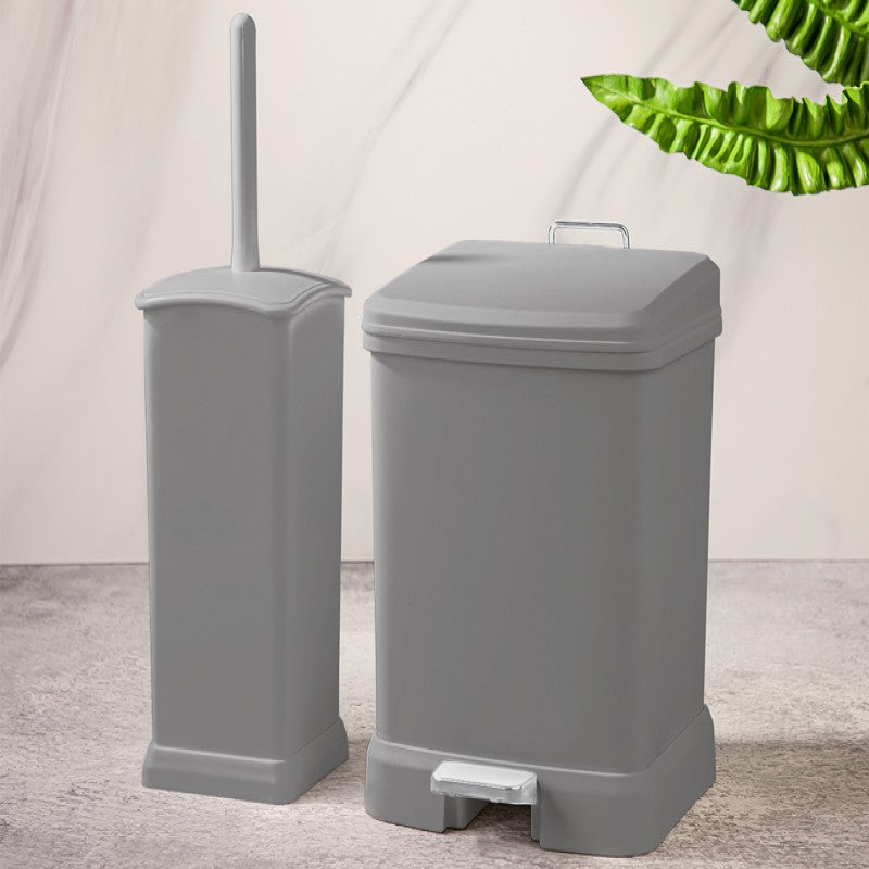 Compact bathroom set with toilet brush holder and pedal bin, ideal for modern, space-saving organization.