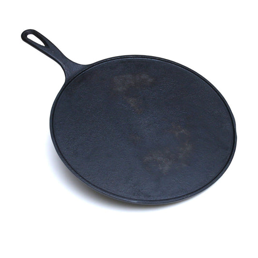 12-inch cast iron Tawa, naturally non-stick, perfect for cooking rotis, parathas, dosas, and more.