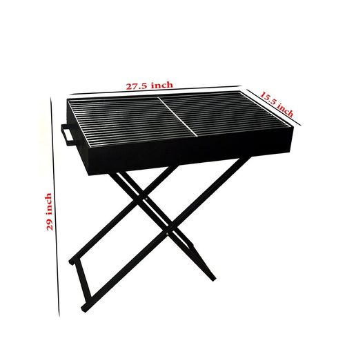 Portable charcoal BBQ grill with stand, heat-resistant cooking pit, and spacious grilling area for outdoor cooking