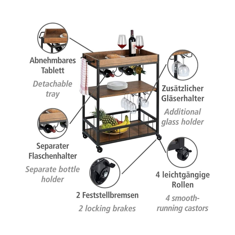 Functional kitchen trolley with ample storage space and convenient mobility