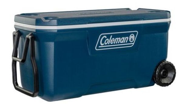 Coleman 100 Quart Xtreme Wheeled Cooler – 94L with 5-Day Ice Retention, Cup Holders, and Have-A-Seat Lid