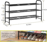 3 Tier Long Shoe Rack Storage Organizer for Closet Entryway Metal Black