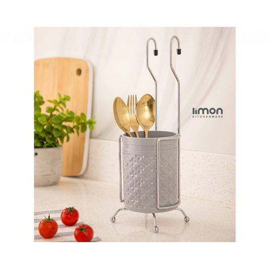 Limon Cutlery Hanging Holder with steel stand, available in pink, white, beige, and gray, 11x35 cm.