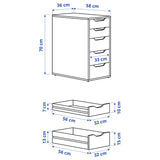 White drawer unit with dimensions 14 1/8" x 27 1/2", featuring a sleek design and finished on all sides, ideal for home organization and versatile placement in any room