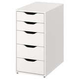 White drawer unit with dimensions 14 1/8" x 27 1/2", featuring a sleek design and finished on all sides, ideal for home organization and versatile placement in any room