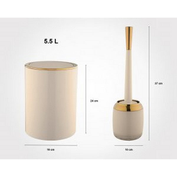 Elegant compact dustbin and brush set in white and beige, perfect for kitchens, bathrooms, and offices.