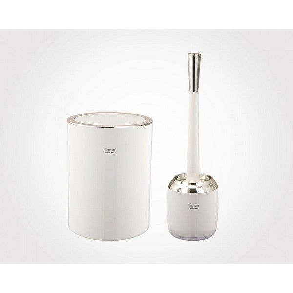 Elegant compact dustbin and brush set in white and beige, perfect for kitchens, bathrooms, and offices.