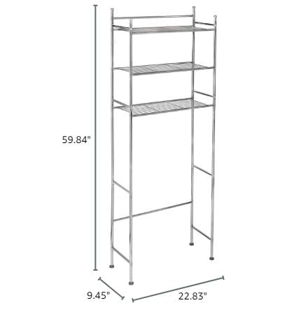 Sleek over-the-toilet storage rack with multiple shelves, ideal for organizing towels and toiletries in a modern bathroom.