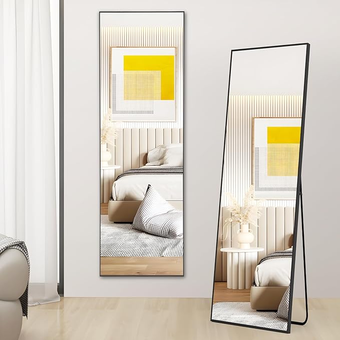 Lumos Full Length Mirror With Stand, 59" x 16" Floor Mirror With Aluminium Frame