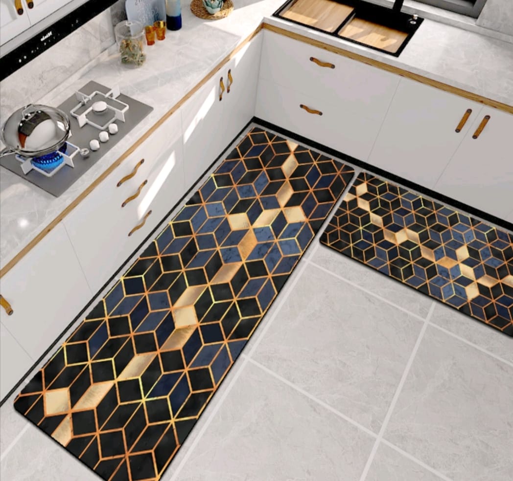 Two anti-slip floor mats in a combo set, featuring a small mat (38 x 58 cm) and a large mat (48 x 68 cm). 