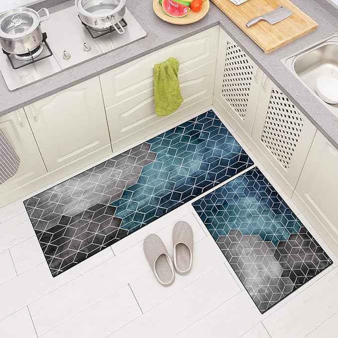 Two anti-slip floor mats in a combo set, featuring a small mat (38 x 58 cm) and a large mat (48 x 68 cm). 