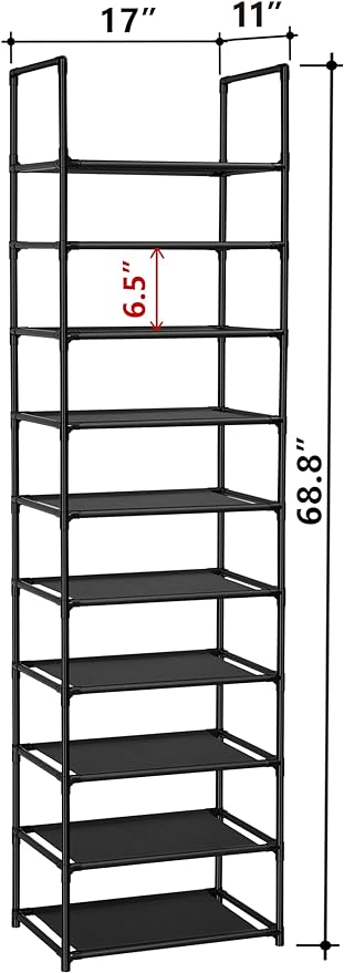 Durable 10-tier shoe rack for efficient home organization