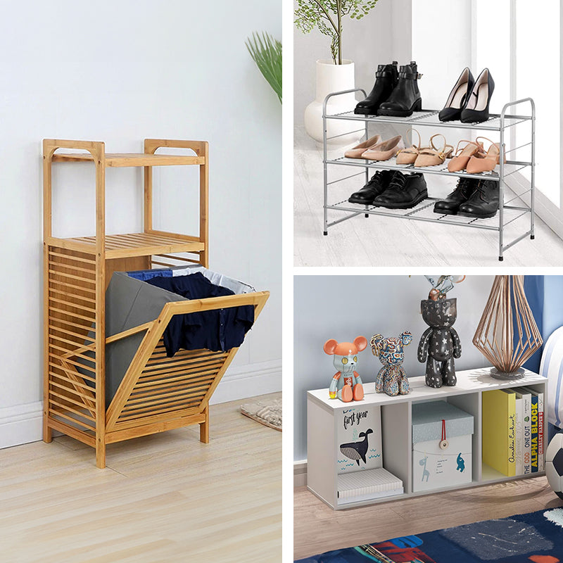 Home Organization Set: Shoe Rack & Bookcase, Laundry Bin