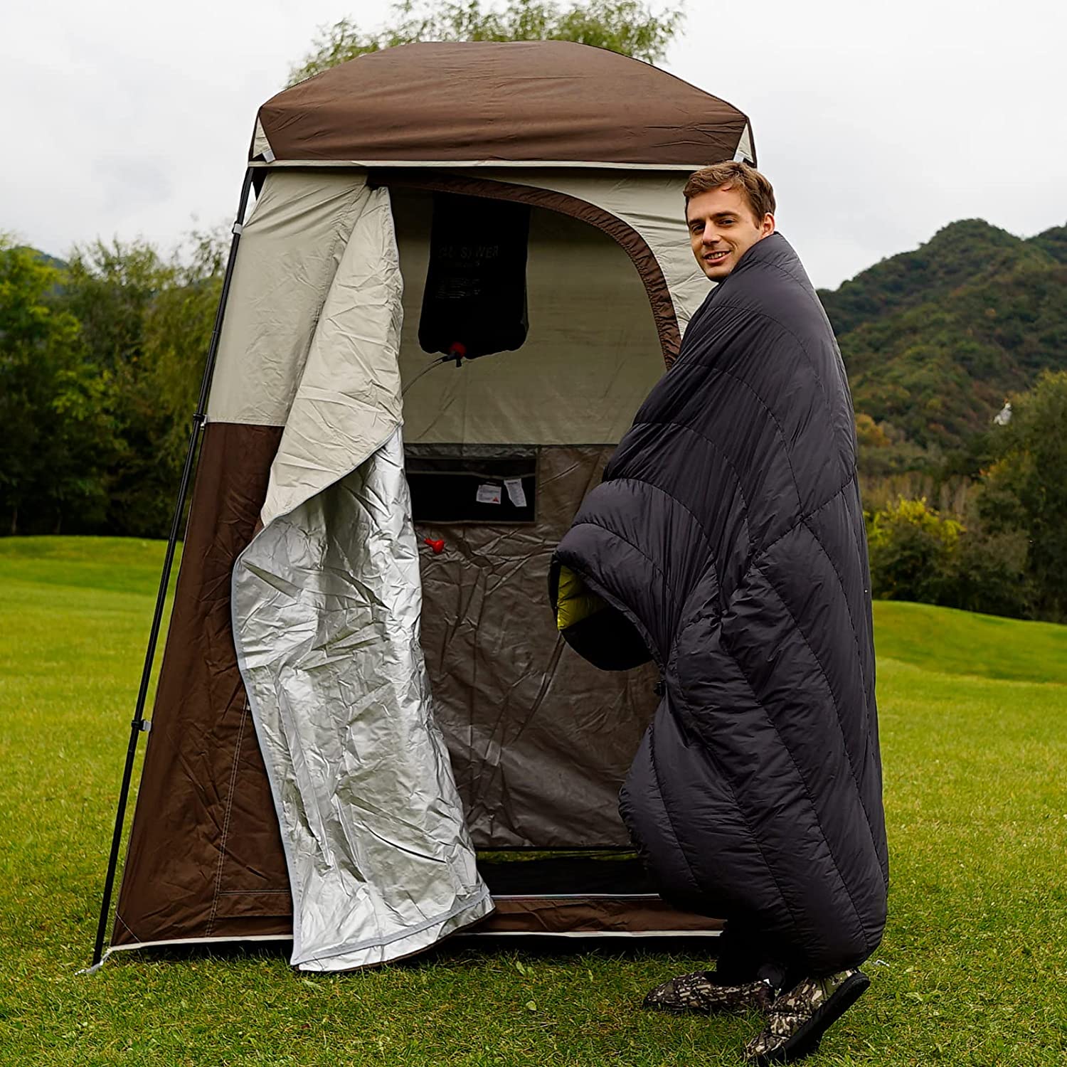 A spacious, durable camping shower tent with privacy protection, ventilation, and easy portability for outdoor adventures