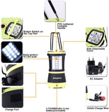 Compact and rechargeable LED lantern with adjustable brightness for camping and outdoor use.