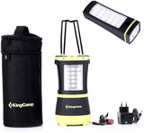 Compact and rechargeable LED lantern with adjustable brightness for camping and outdoor use.